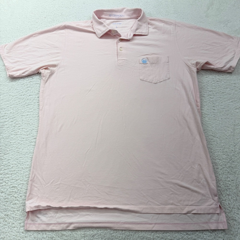 B Draddy USA Pima Cotton Blend Pink Striped Golf Polo‎ Shirt Mens Size L